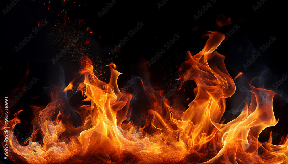 Fire flames on black background, texture, abstract background Fire flames on black background, texture, abstract background