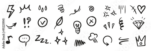 Set hand drawn doodle expression sign concept design isolated white background