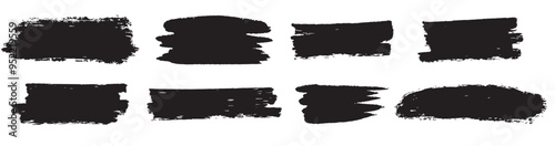 Set ink brush strokes brushes lines black paint grungy hand drawn graphic element isolated white back.