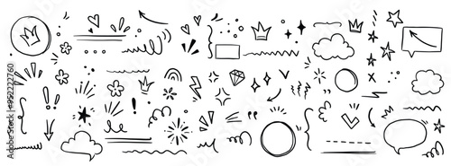 Sketch underline emphasis arrow shape set hand drawn brush stroke highlight speech bubble underline.