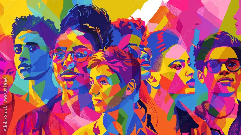 Naklejka premium Vibrant Illustration of Iconic LGBTQ+ Activists in Modern Art Style - Tribute to Historical Impact