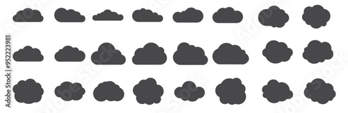 Black cloud shapes set.