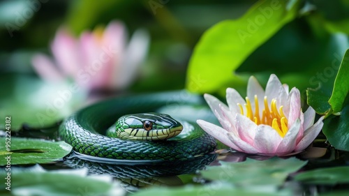 Detailed green snake and wa...
