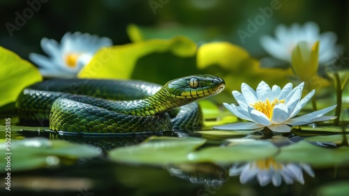 Detailed green snake and wa...