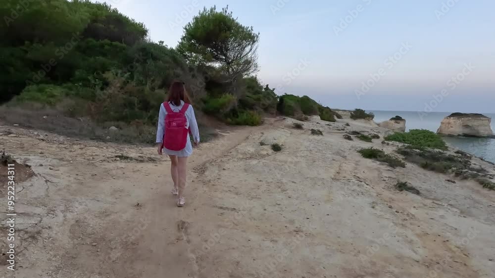 Timelapse. Girl walking along the seashore. Timelapse. Girl walking along the seashore.
