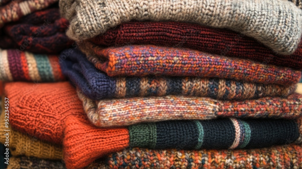 Organized Pile of Warm Sweaters for Display in a Clothing Store