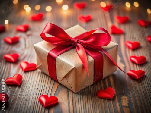  picture of a Valentine's surprise with a gift box with a red ribbon