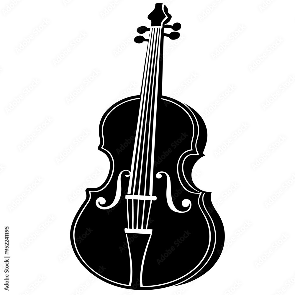 Fototapeta premium Cello musical instrument silhouette vector art illustration on white background 