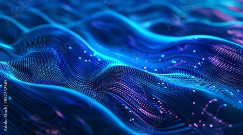 Blue abstract technology data wavy lines in holographic style