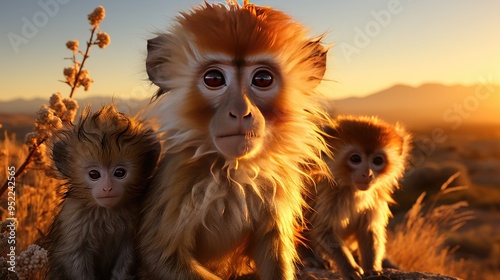 beautiful shot of a monkey family with mother