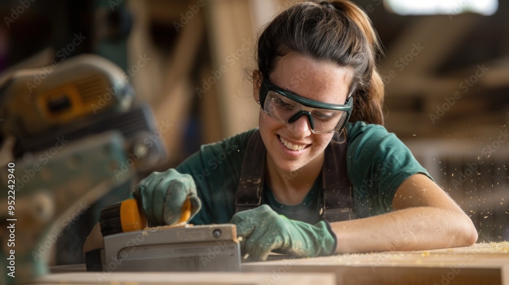 Young Woman Working With Wood Young Woman Working With Wood