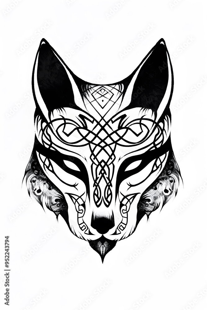 Fototapeta premium Kitsune Half Mask very simple traditional tattoo flash styles illustration