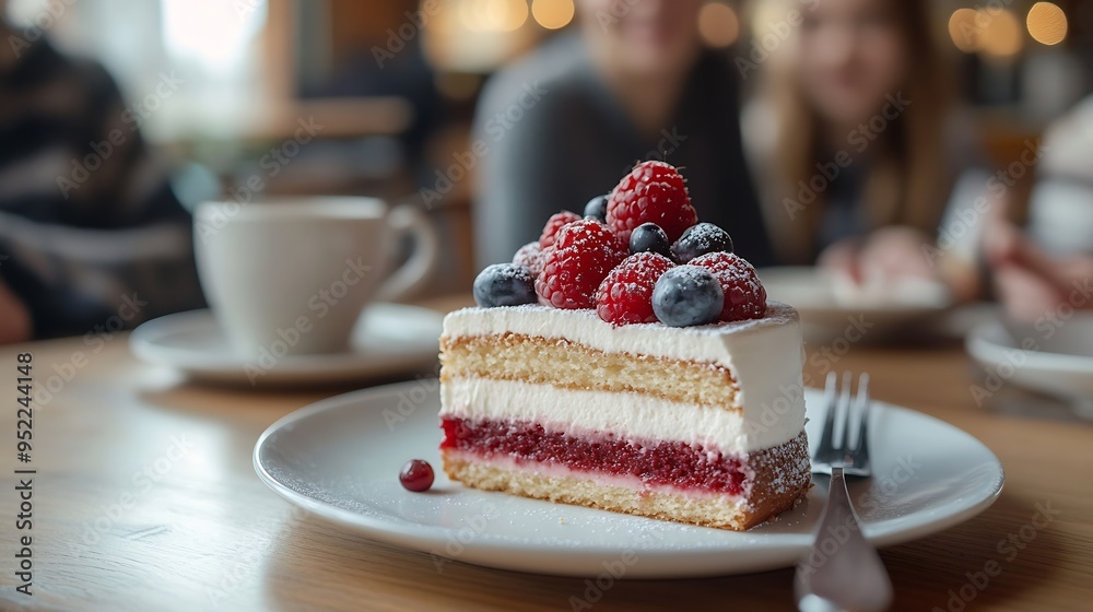 Sharing a little cake at a cafe : Generative AI Sharing a little cake at a cafe : Generative AI