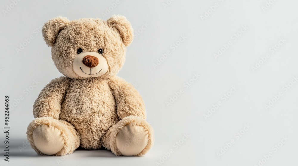 A soft plush teddy bear sitting against a white background, exuding warmth and comfort. A soft plush teddy bear sitting against a white background, exuding warmth and comfort.