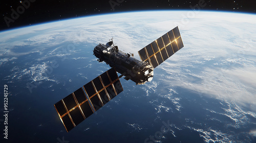 宇宙から見た地球と人工衛星