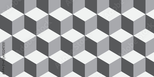 Seamless pattern block cube background. hexagon Cubes mosaic shape vector design. Minimal Abstract black and gray from cubes vector art design. Geometric tiles and mosaic creative stylish