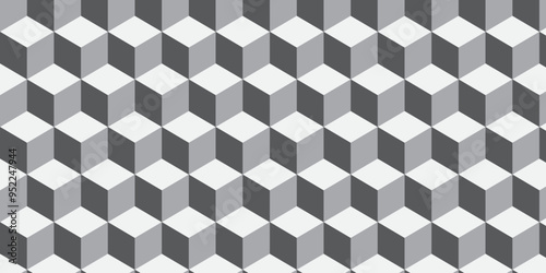 Seamless pattern block cube background. hexagon Cubes mosaic shape vector design. Minimal Abstract black and gray from cubes vector art design. Geometric tiles and mosaic creative stylish