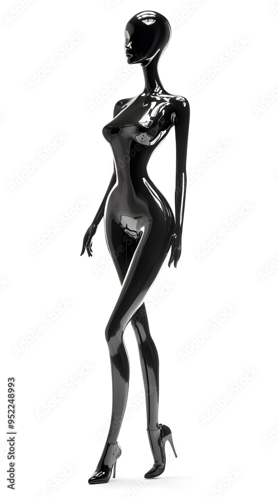 3D Fashion shiny black female mannequin for clothes isolated on white background. Black body silhouette, dressmakers dummy
