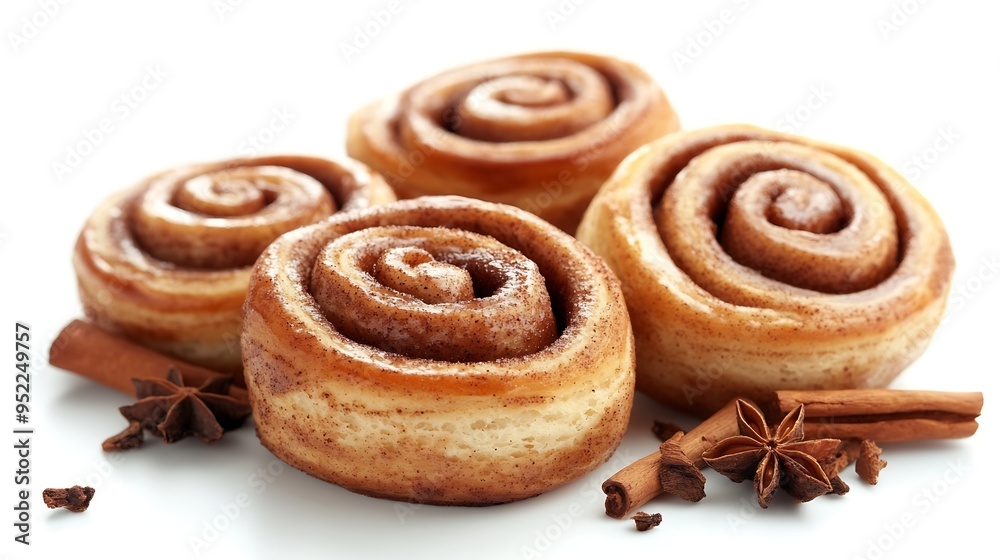 Fototapeta premium Tasty fresh cinnamon rolls isolated on white : Generative AI