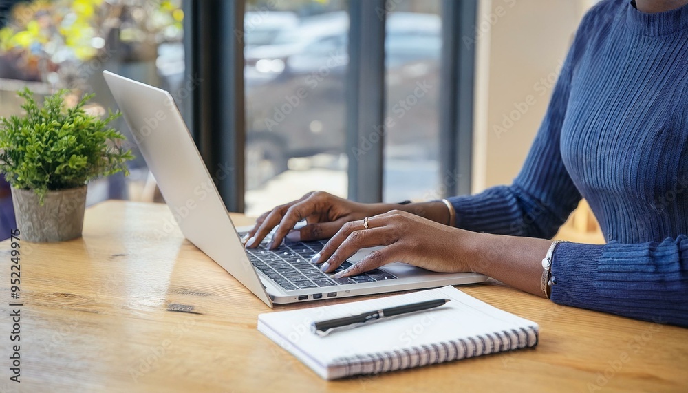 Student or Professional? A Woman Typing on Laptop While Studying Online and Managing Her Daily Planner at a Coffee Shop Student or Professional? A Woman Typing on Laptop While Studying Online and Managing Her Daily Planner at a Coffee Shop