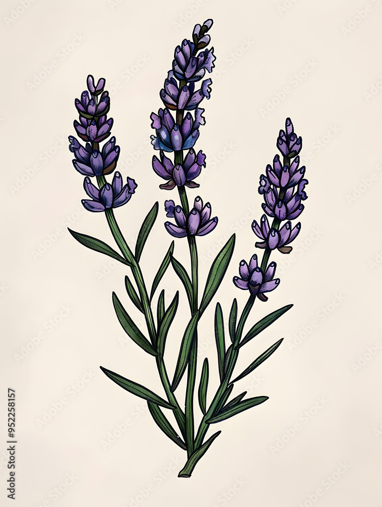 Fototapeta premium Lavender flower very simple traditional tattoo flash styles illustration