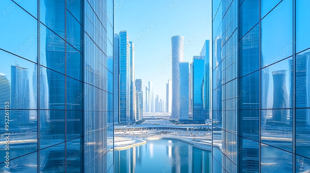 Modern skyscraper business office building with glass facade Doha modern city Qatar Middle East Cityscape with tall modern skyscrapers West Bay Business quarter : Generative AI Modern skyscraper business office building with glass facade Doha modern city Qatar Middle East Cityscape with tall modern skyscrapers West Bay Business quarter : Generative AI