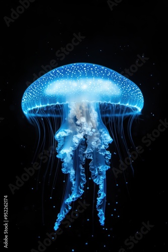 A glowing jelly fish with dark background