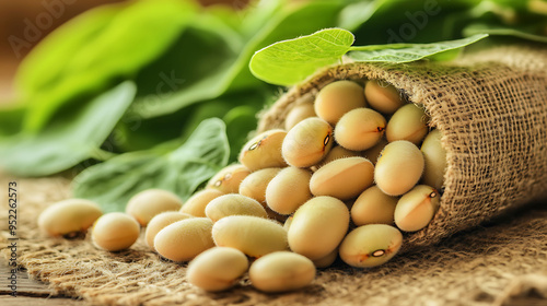 Fresh harvest of soybeans Glycine max in a kitchen garden ready for the market photo