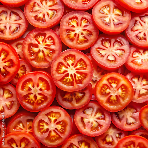 Bottom view red tomatoes slices decorate