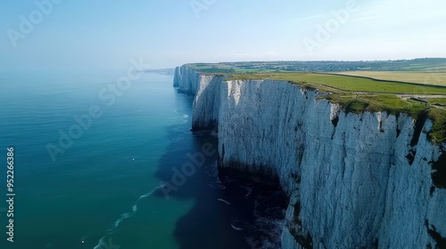 The stunning view of the Cliffs of Dover, England, with their sheer white faces overlooking the English Channel photo