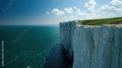 The stunning view of the Cliffs of Dover, England, with their sheer white faces overlooking the English Channel photo