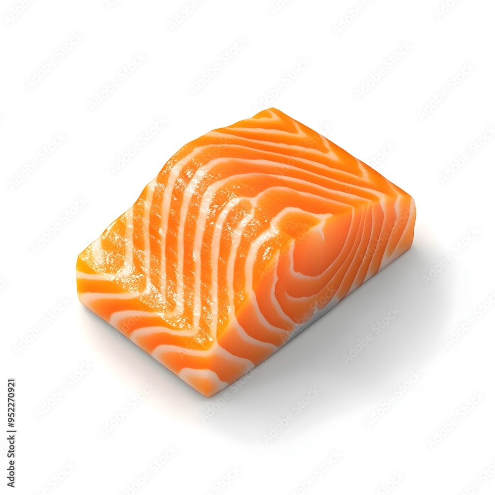 Closeup of a succulent salmon fillet against a clean white background with vibrant orange hues and a rendering Closeup of a succulent salmon fillet against a clean white background with vibrant orange hues and a rendering