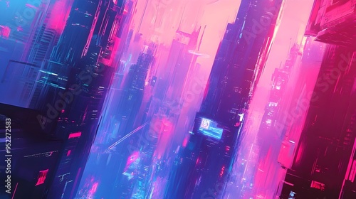 Mesmerizing Futuristic Cityscape with Neon Lit Skyscrapers and Vibrant Colors in the Night