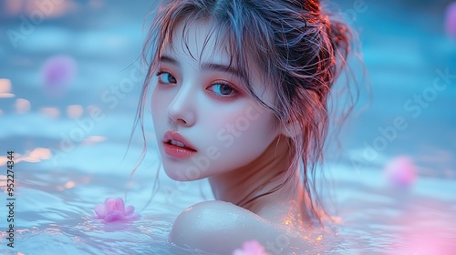 Portrait of a beautiful person in a sea waterr photo