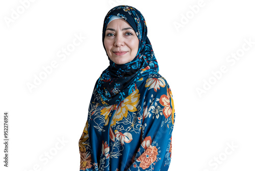 Portrait of a smiling Arab middle eastern woman isolated on transparent background photo