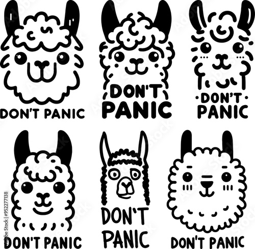 llama's head, the text 'Don`t Panic'