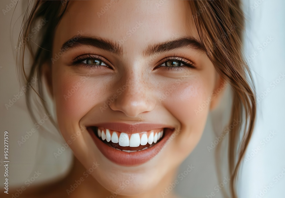 Close-Up of Smiling Woman in Natural Light with Soft Colors Close-Up of Smiling Woman in Natural Light with Soft Colors