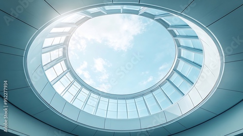 Skylight Curved wall Abstract modern architecture Closeup fragment of interior Round structure of ceiling and roof Minimal futuristic office building background Geometric composition o : Generative AI