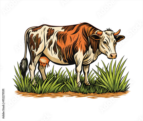 cow on the grass  vector illustration
