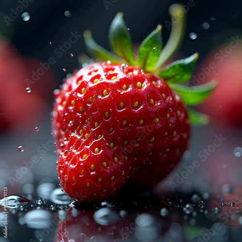 Ripe Strawberry with Water Droplets on Dark Background – Photorealistic Render