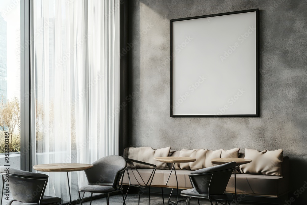 A modern lounge area featuring a blank wall for artwork, cozy seating, and natural light. A modern lounge area featuring a blank wall for artwork, cozy seating, and natural light.