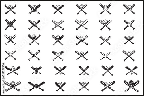 Silhouette of Baseball, hand gloves, Bat, Ball, Silhouette, Vector, Player, Sport, Action, Athlete, Game, Equipment, Training, Competition, Team, Pitch, Hit, Swing, Strike, League, Match, Field, Icon