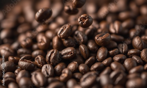 floating coffee beans, bokeh background