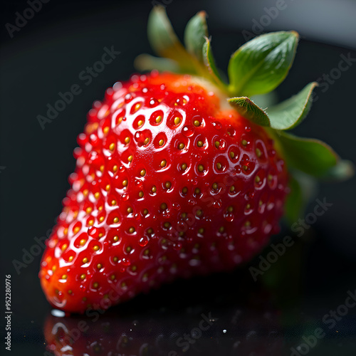 Ripe Strawberry with Water Droplets on Dark Background – Photorealistic Render