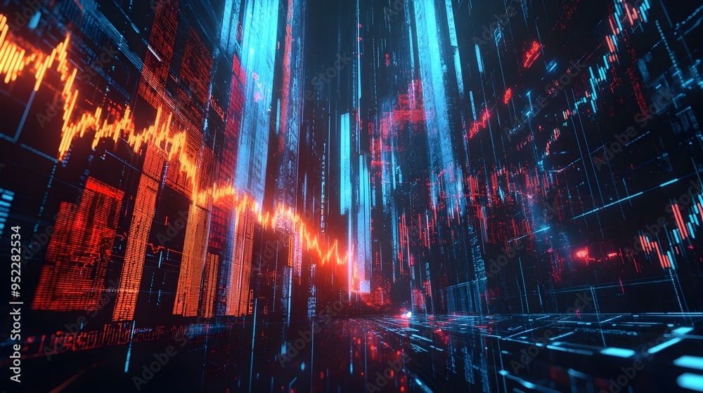 Obraz premium Futuristic Neon Lit Cityscape with Glowing Skyscrapers and Dynamic Lighting