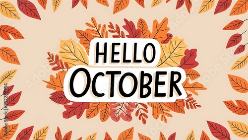 Wallpaper Mural Hello october lettering with leaves frame background Torontodigital.ca