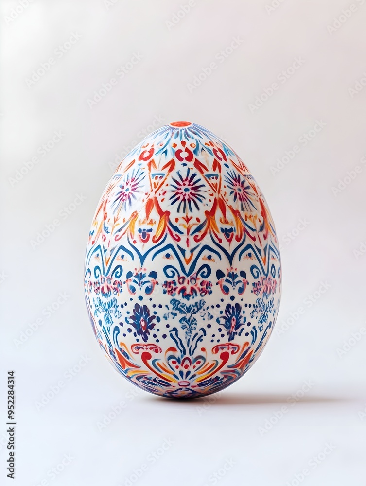 Decorative Easter Egg with Bold Kaleidoscopic Motifs and Glossy Finish on Clean White Backdrop Decorative Easter Egg with Bold Kaleidoscopic Motifs and Glossy Finish on Clean White Backdrop