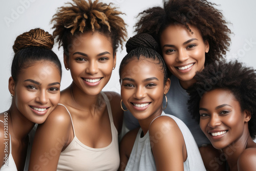 beauty and happy black women for natural wellness, skincare and togetherness, empowerment or unity