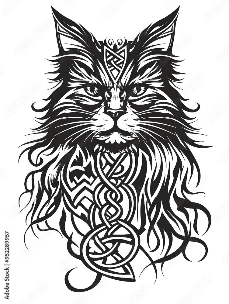Fototapeta premium Norwegian Forest Cat head very simple traditional tattoo flash styles illustration