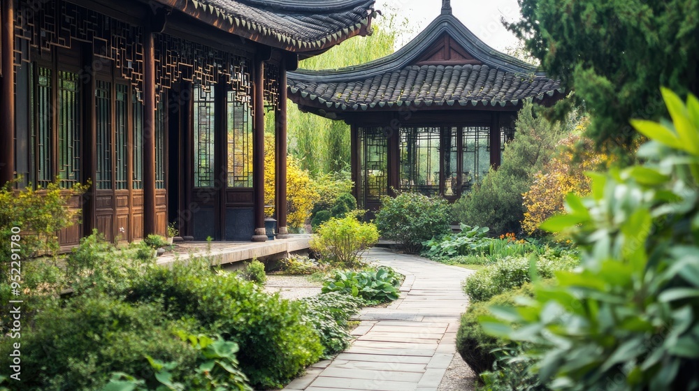 A traditional Chinese herb garden with various medicinal plants. No people, copy space. A traditional Chinese herb garden with various medicinal plants. No people, copy space.